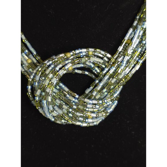 Multicolor Beaded Twisted Knot Necklace With Adjustable Chain Green & Blue Tones - Picture 2 of 7
